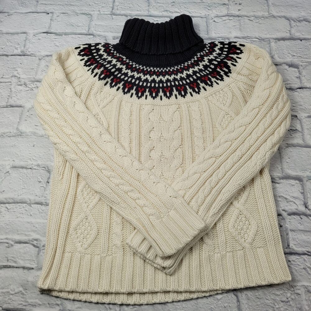 St. Johns Bay Fair Isle Cable Turtleneck Sweater size Small